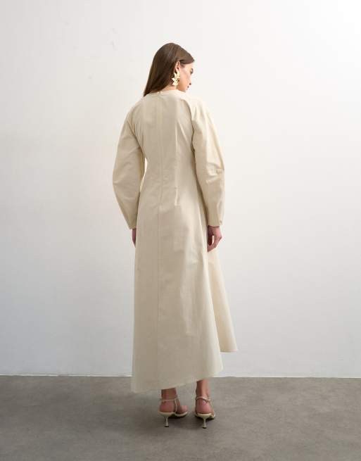 Topshop – Naturvit midiklänning med knutdetalj och asymmetrisk fåll, 3 av 4