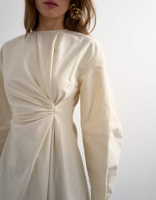 Topshop – Naturvit midiklänning med knutdetalj och asymmetrisk fåll, 4 av 4