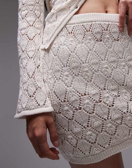 Topshop – Naturvit, mönsterstickad minikjol, del av set, 2 av 5
