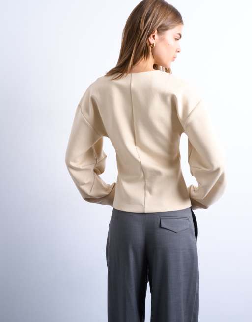 Topshop – Naturvit sweatshirt med bananformade ärmar, markerad midja och interlocksömmar, 3 av 4