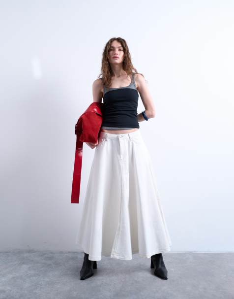 Topshop – Naturvit, vid maxikjol av denim i rund modell - view 1