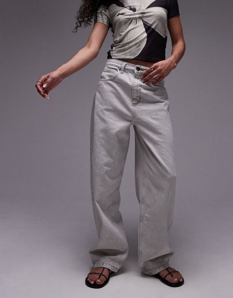 Topshop – Naturvita, baggy jeans med hög midja - view 1