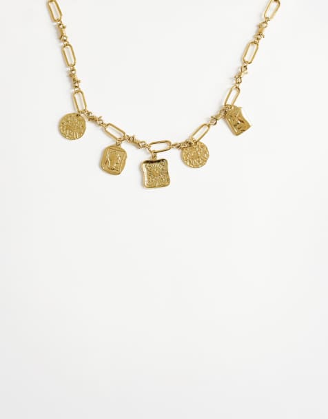 Topshop Naya waterproof stainless steel chain necklace with charms in gold - view 1
