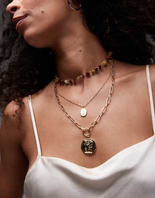 Collier Doré Avec Breloque Cœur Et Pierre Noire - Neuf Sans Boîte