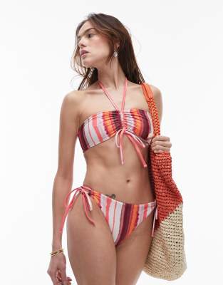 Topshop - Neckholder-Bikinioberteil mit abstraktem Streifenmuster in Rosa-Bunt