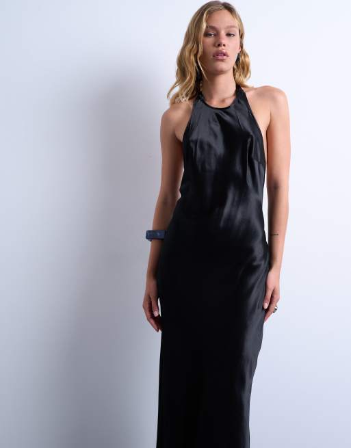 Topshop – Neckholder-Maxikleid aus schwarzem Satin, 3 von 4