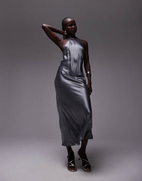 Topshop – Neckholder-Maxikleid in Grau - view 1