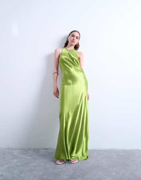 Topshop – Neckholder-Maxikleid in Grün - view 1