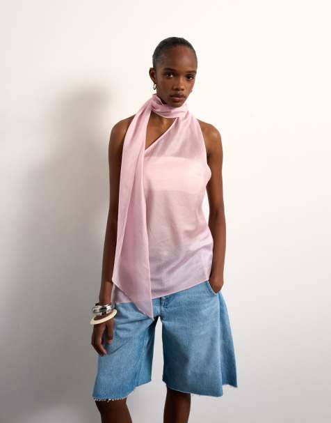Topshop – Neckholder-Oberteil in Flieder mit Schaldetail - view 1