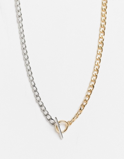 Topshop necklace with t-bar in mixed metal
