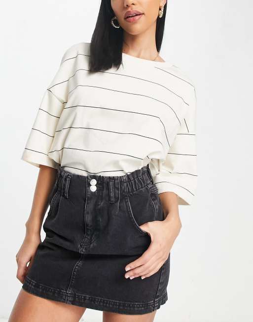 Topshop - Nederdel med paperbag-waist i vasket sort denim , 2 af 4
