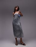 [Topshop] Topshop needle embellished bandeau maxi dress in silver 10 silver