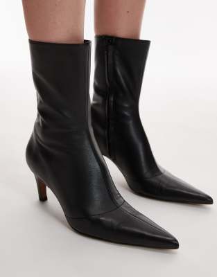 Topshop Neeve premium leather high heeled ankle boots in black