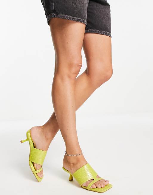 Topshop – Nellie – Limonkowe klapki ze średnimi obcasami