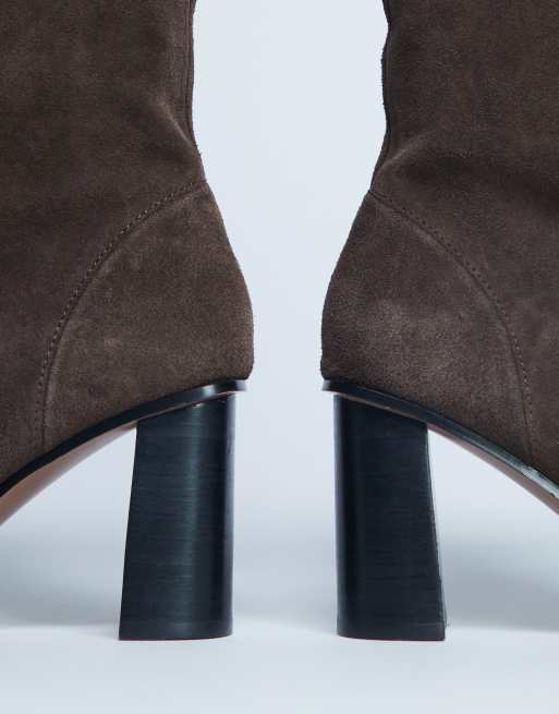 Topshop Nellie real suede heeled ankle boots in chocolate
