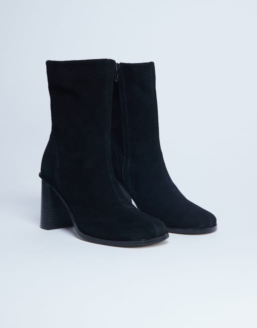 Topshop Nellie real suede heeled ankle boots in black