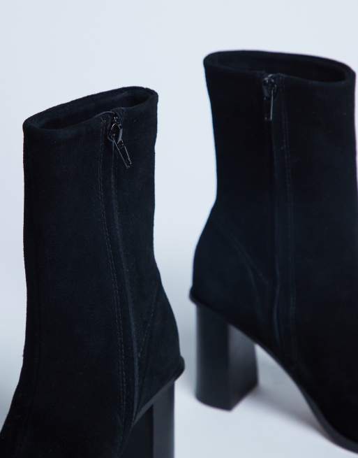 Topshop Nellie real suede heeled ankle boots in black