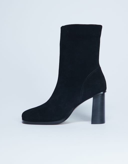 Topshop - Nellie - Sorte højhælede ankelstøvler i ruskind