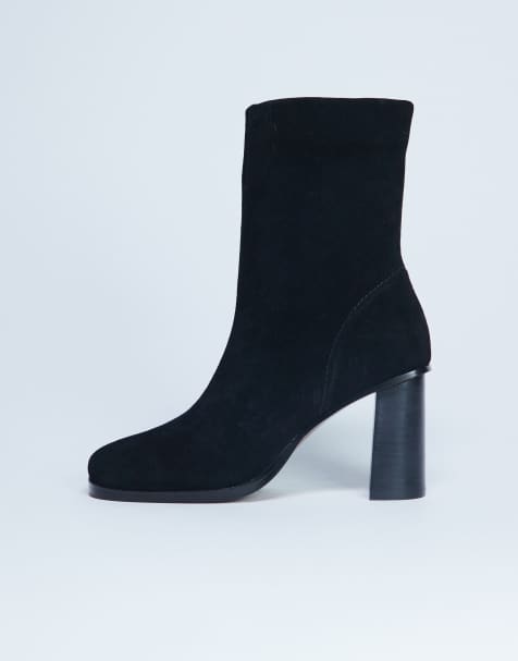 Topshop Nellie suede heeled ankle boot black - view 1