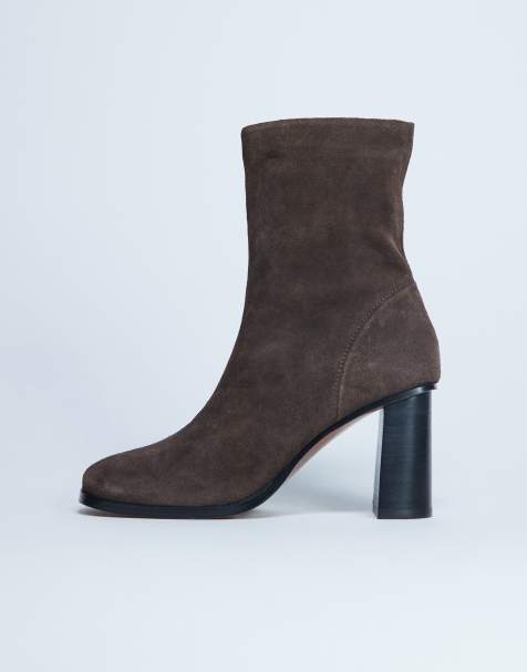Topshop Nellie suede heeled ankle boots in chocolate - view 1