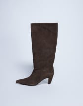 Topshop Nelly real suede pointed toe slouch boot in chocolate