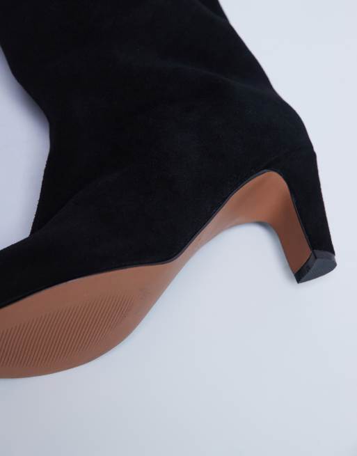 Topshop Nelly real suede pointed toe slouchy boots in black, 3 of 4