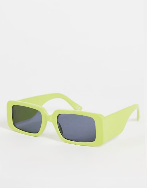 Topshop – Neonowozielone prostokątne okulary przeciwsłoneczne z plastiku