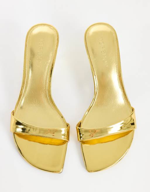 Topshop Neptune kitten heel mule in gold, 3 of 4