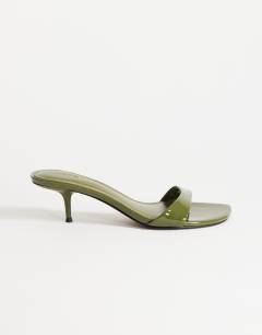 Neptune kitten heel mule in olive green
