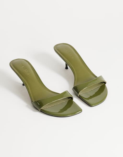 Topshop Neptune kitten heel mule in olive green, 2 of 4