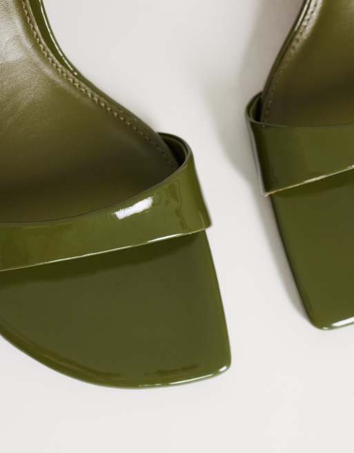Topshop Neptune kitten heel mule in olive green, 4 of 4