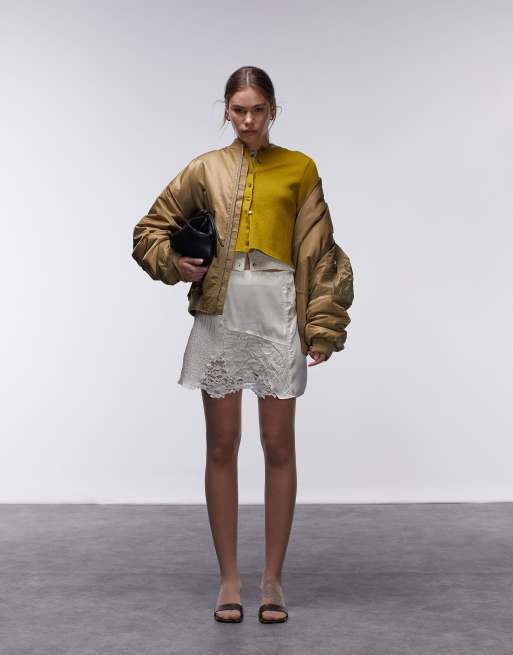 Topshop - Nero - Bomber à col en nylon - Camel, 3 de 6