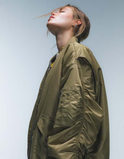 Topshop - Nero - Bomber à col en nylon - Camel, 4 de 6