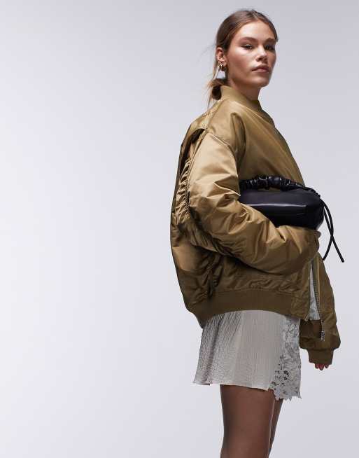 Topshop - Nero - Bomber à col en nylon - Camel, 5 de 6
