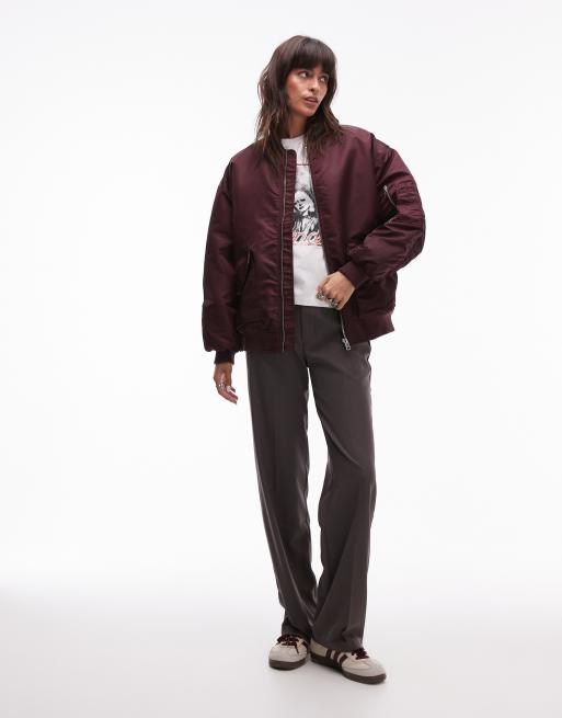 Topshop - Nero - Nylon bomberjack met kraagje in bordeauxrood, 2 van 4