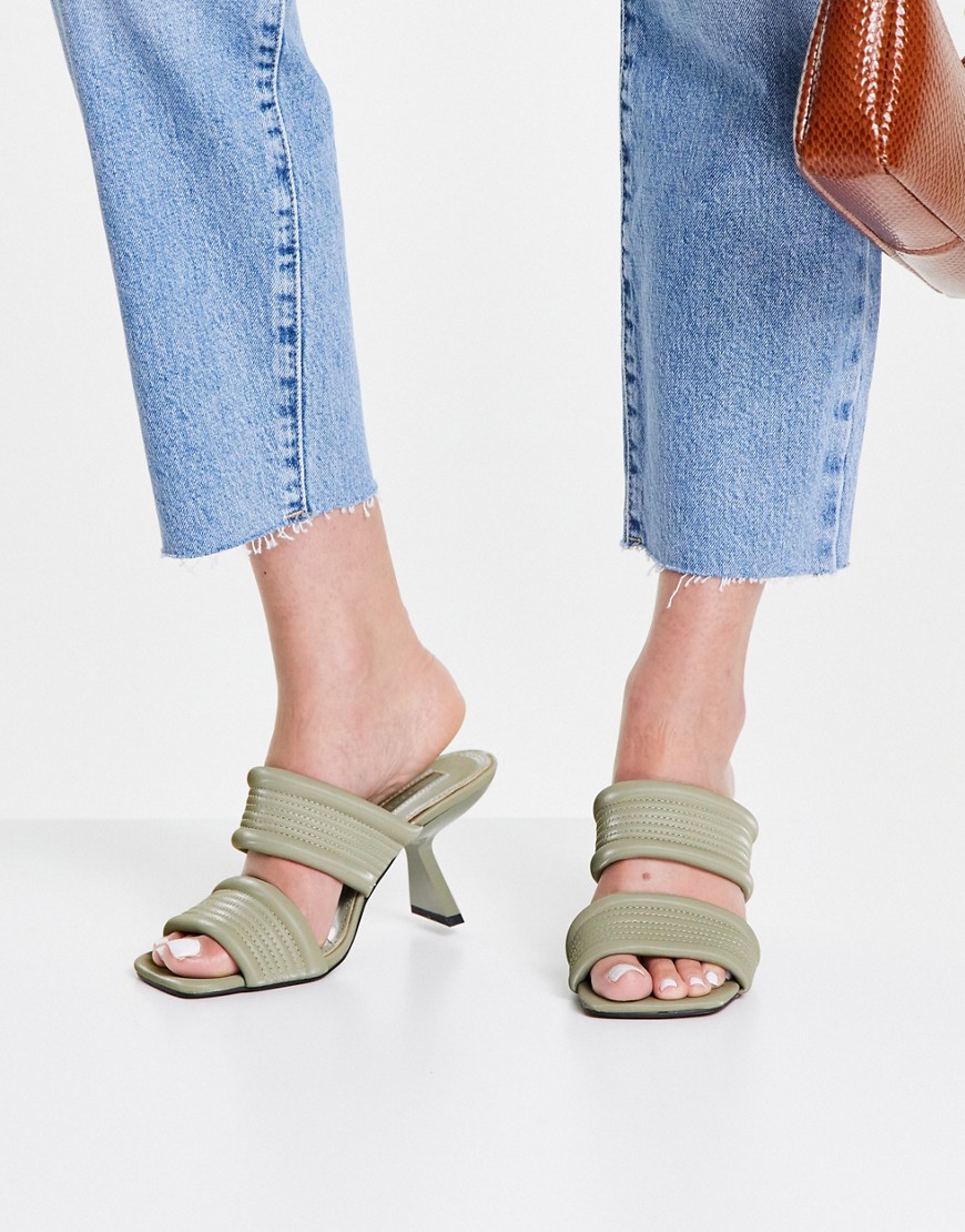 Topshop Nessy Padded Mule in Khaki-Green