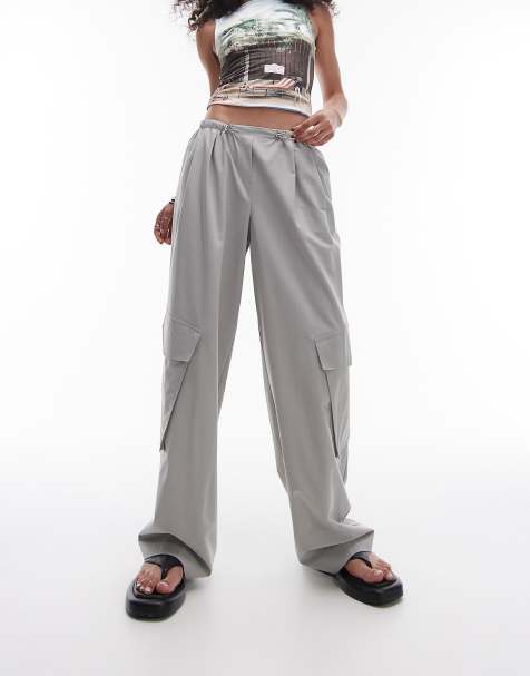 Topshop - Nette broek in cargostijl met utility-trekkoord in grijs - view 1