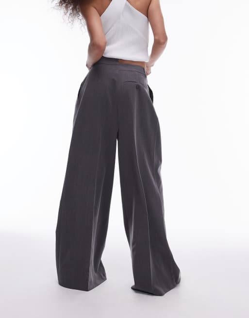 Topshop - Nette geplooide pantalon met wijde pijpen in grijs, 2 van 5
