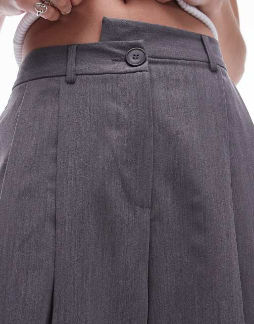 Topshop - Nette geplooide pantalon met wijde pijpen in grijs, 3 van 5