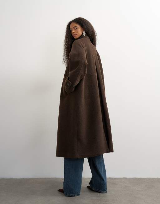 Topshop nette lange jas met opstaande kraag in donkerbruin, 3 van 4