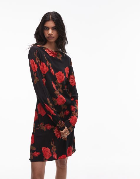 Topshop - Nette mini jurk met rechte halslijn in rozenprint - view 1