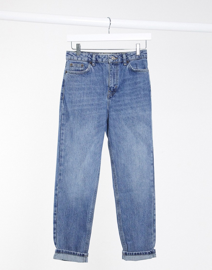 Topshop - Nette mom jeans in mid wash blue-Blauw