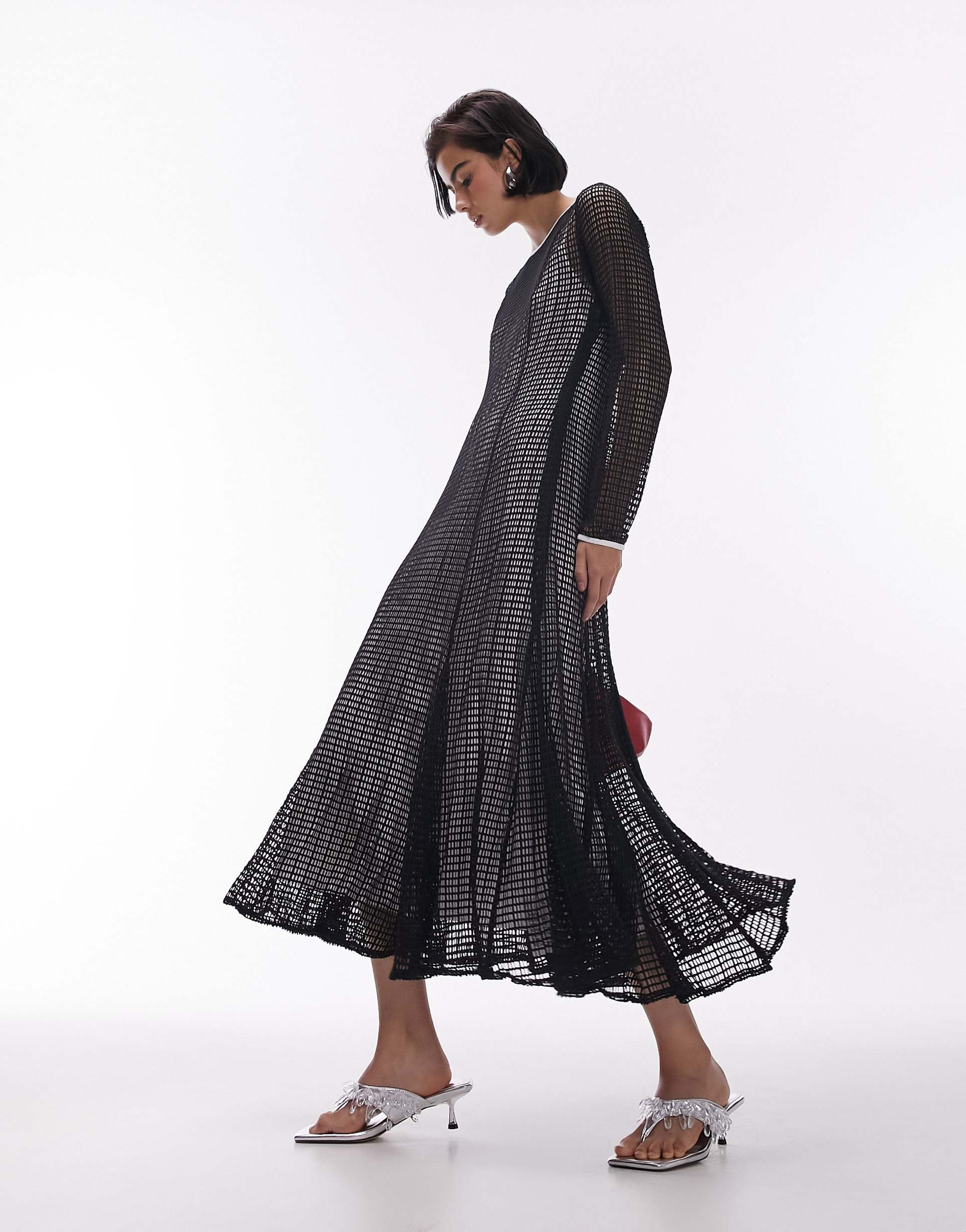 topshop netted lace full skirt maxi dress in mono