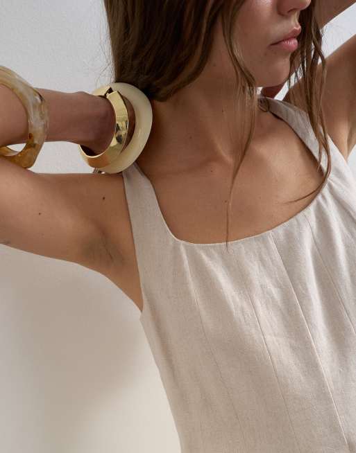 Topshop - Neutralfarvet skræddersyet jumpsuit i hør, 3 af 4