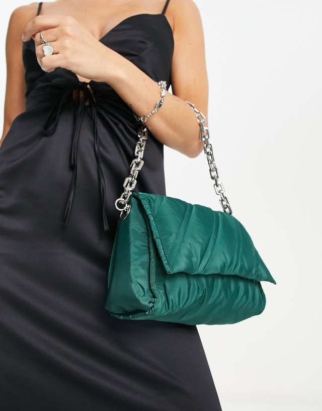 Topshop Neve stitch chain shoulder in dark green