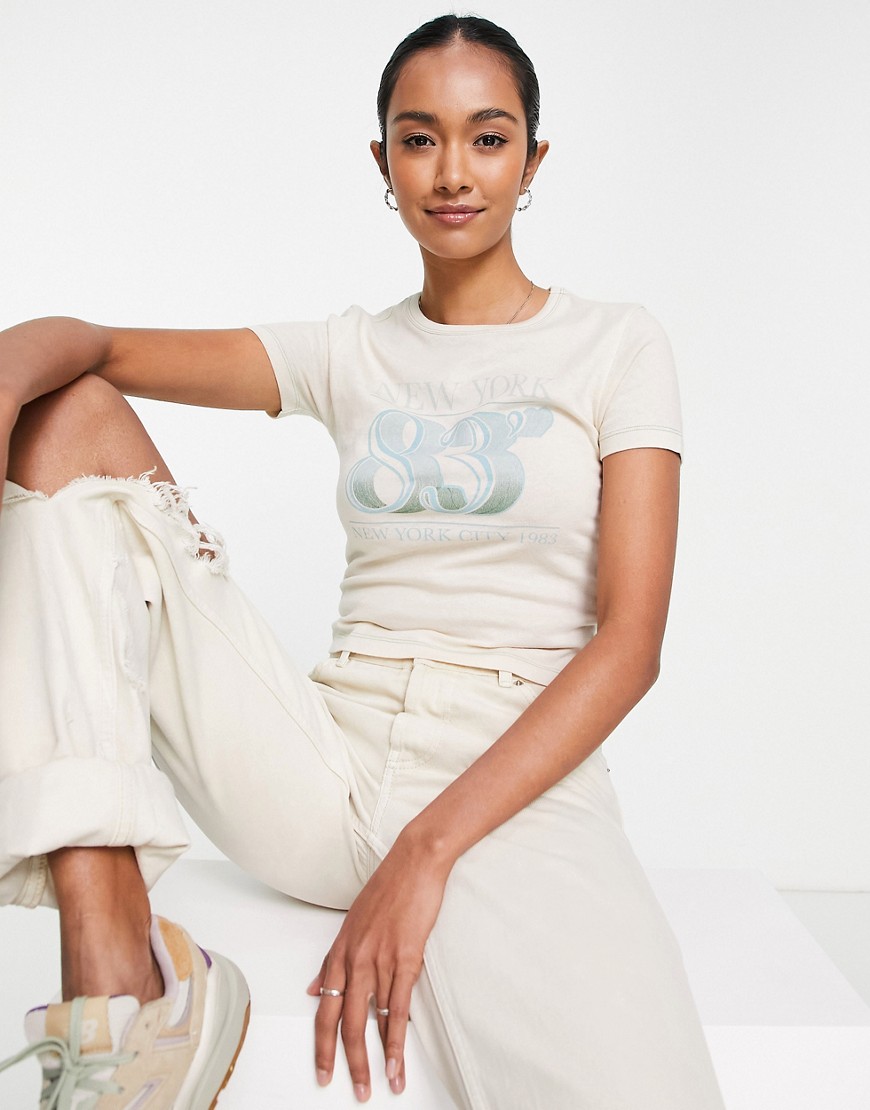 Topshop New York 83 baby tee in stone-Neutral