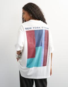 Model wearing Topshop 'New York Edition' graphic t-shirt in ecru