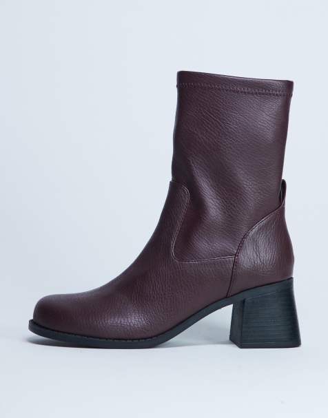 Topshop Niamh block heel ankle boot in burgundy - view 1