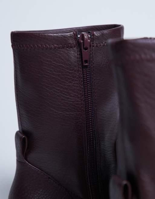 Topshop Niamh block heel ankle boot in burgundy