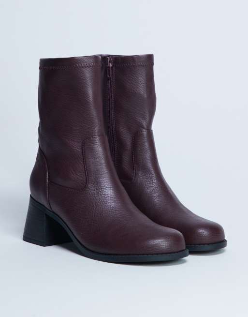 Topshop Niamh block heel ankle boots in burgundy, 3 of 4